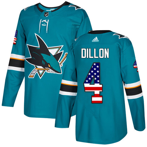 Adidas Sharks #4 Brenden Dillon Teal Home Authentic USA Flag Stitched NHL Jersey